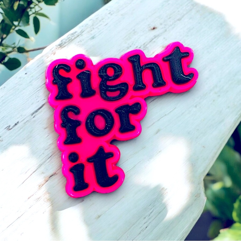 ⭐️ 3/$10 ⭐️ 🆕 Pink & Black "FIGHT FOR IT" Quote PVC Shoe Charm For Crocs